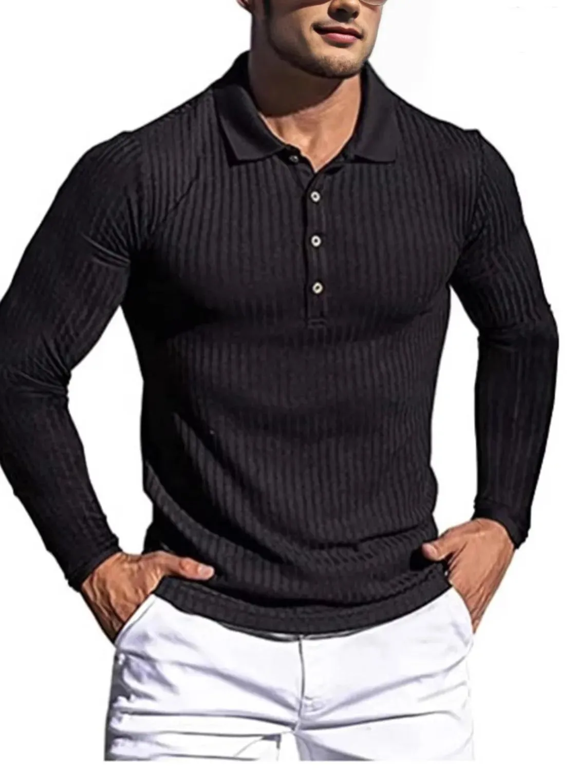 Men's Full Size Button Detail Long Sleeve Polo Plus Size sold by Gigi Laurent product image thumbnail 3