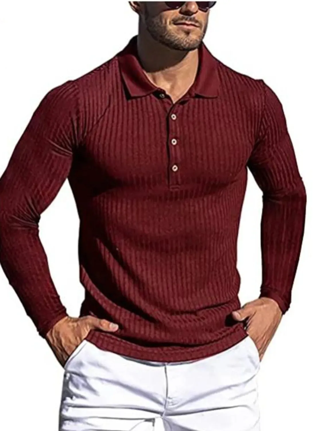 Men's Full Size Button Detail Long Sleeve Polo Plus Size sold by Gigi Laurent product image thumbnail 4
