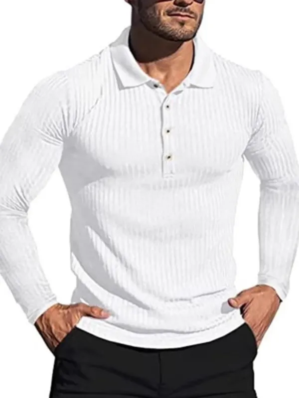 Men's  Full Size Button Detail Long Sleeve Polo Plus Size sold by Gigi Laurent