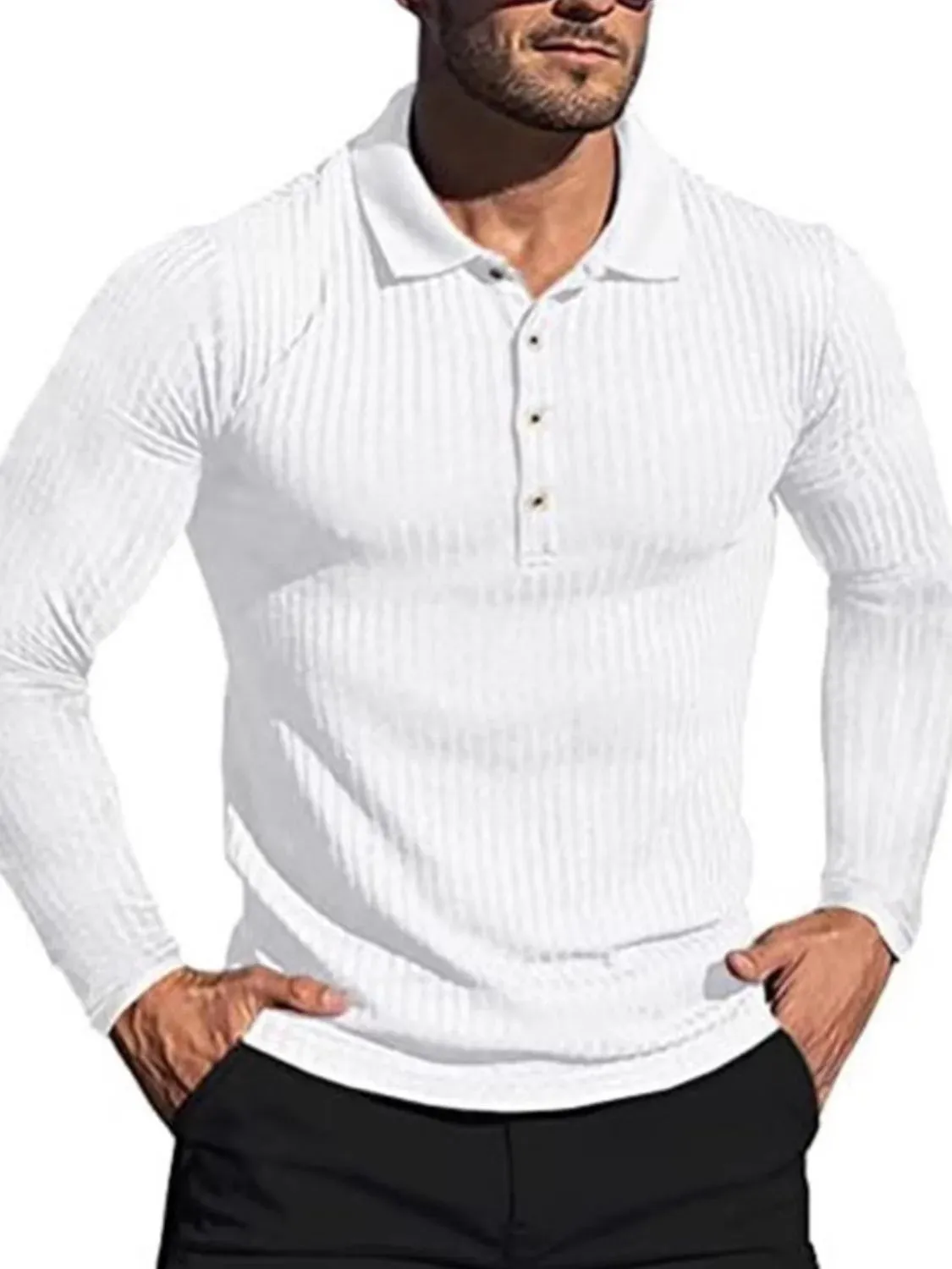 Men's Full Size Button Detail Long Sleeve Polo Plus Size sold by Gigi Laurent