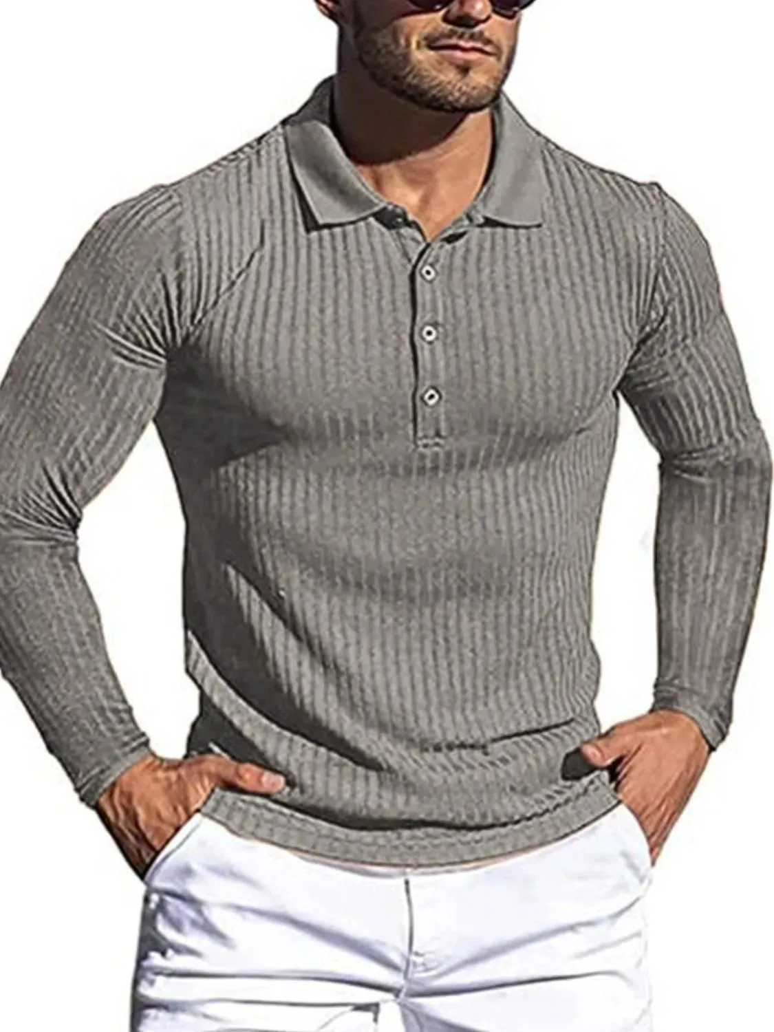 Men's Full Size Button Detail Long Sleeve Polo Plus Size sold by Gigi Laurent product image thumbnail 2