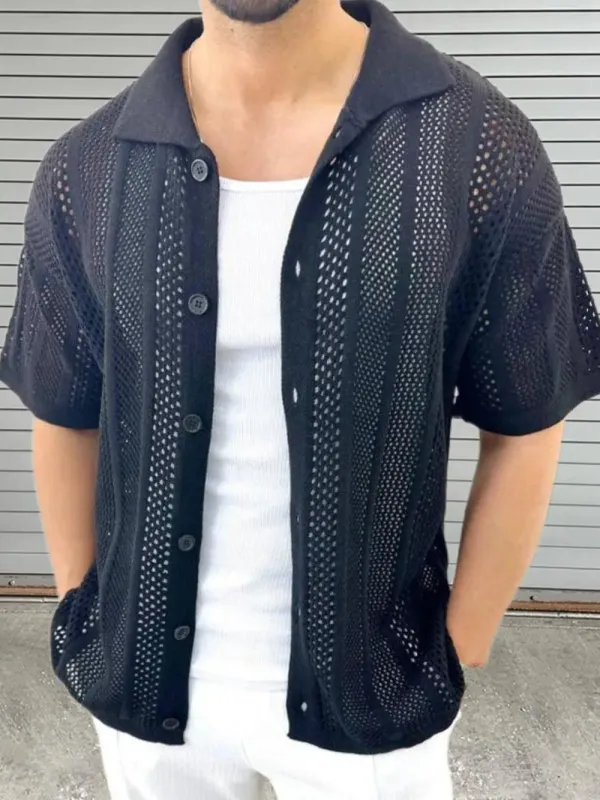 Men's Button Down Collared Neck Hollow Out Shirt sold by Gigi Laurent