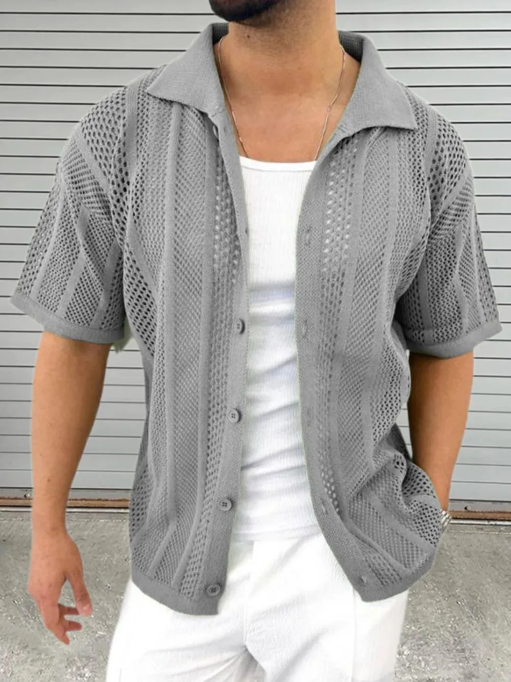 Men's Button Down Collared Neck Hollow Out Shirt sold by Gigi Laurent product image thumbnail 3