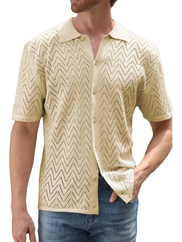 Men's Full Size Openwork Button Down Short Sleeve Shirt Plus Size sold by Gigi Laurent