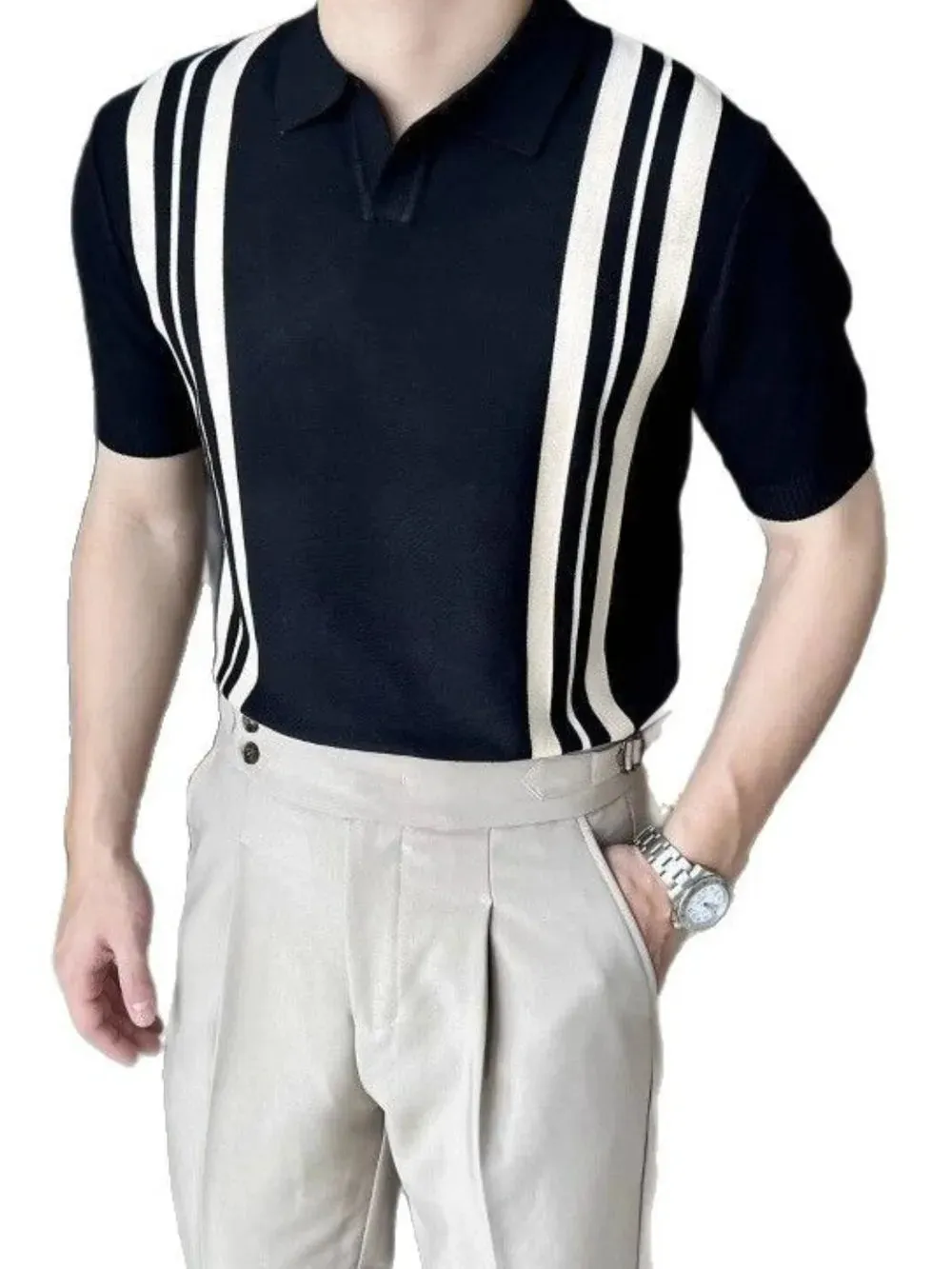 Men's Plus Size Contrast Collared Neck Short Sleeve Polo sold by Gigi Laurent product image thumbnail 4