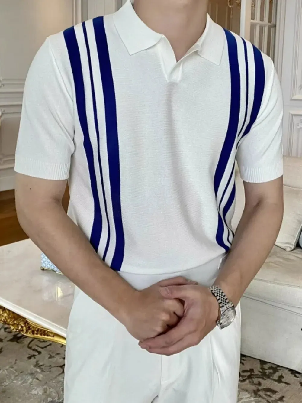 Men's Plus Size Contrast Collared Neck Short Sleeve Polo sold by Gigi Laurent product image thumbnail 3