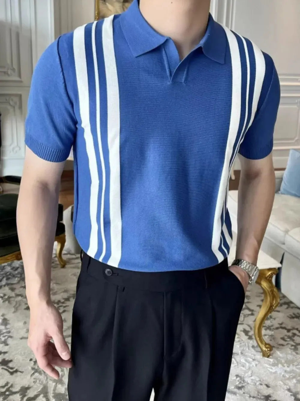 Men's Plus Size Contrast Collared Neck Short Sleeve Polo sold by Gigi Laurent product image thumbnail 2