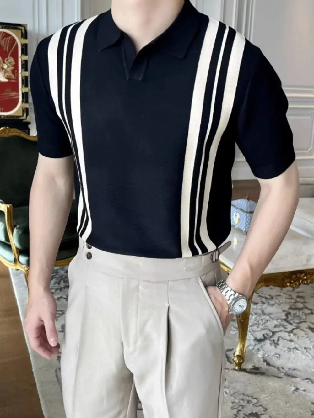 Men's Plus Size Contrast Collared Neck Short Sleeve Polo sold by Gigi Laurent