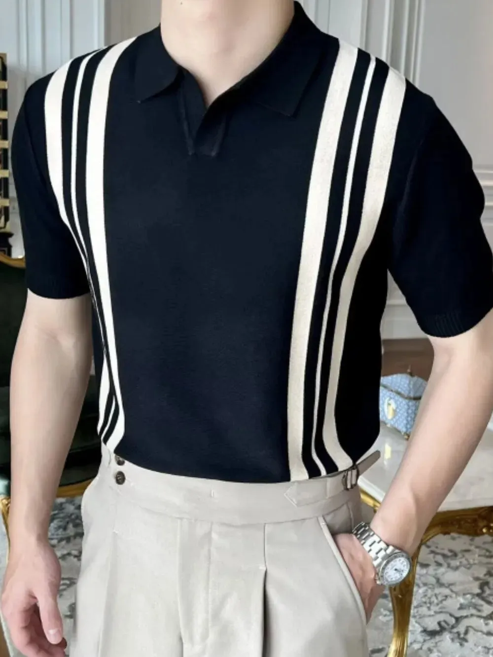 Men's Plus Size Contrast Collared Neck Short Sleeve Polo sold by Gigi Laurent product image thumbnail 5