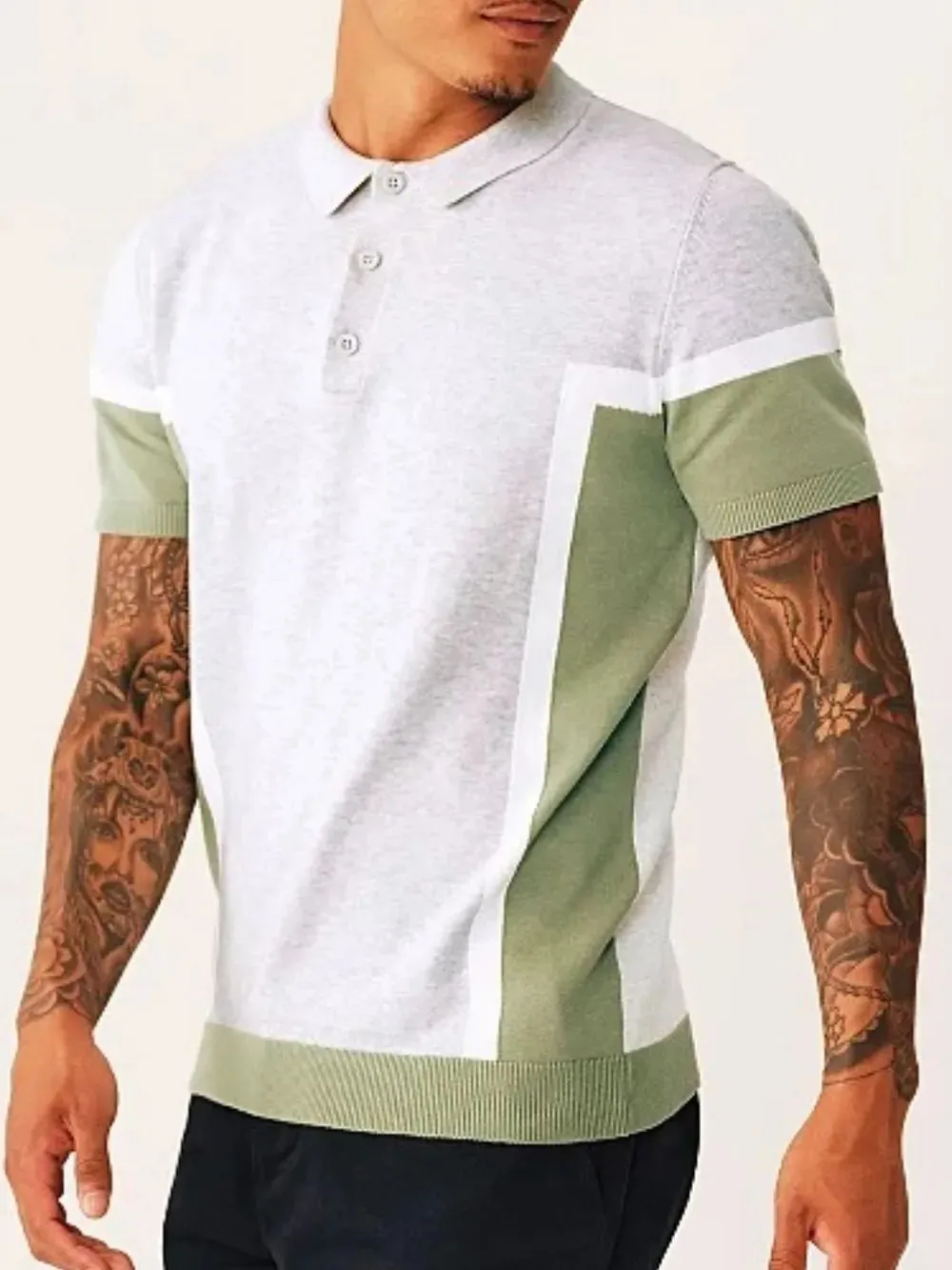 Men's Plus Size Button Detail Short Sleeve Contrast Polo sold by Gigi Laurent