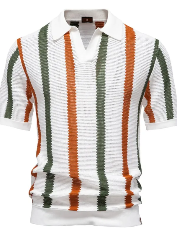 Men's Collared Neck Striped Knit Polo sold by Gigi Laurent