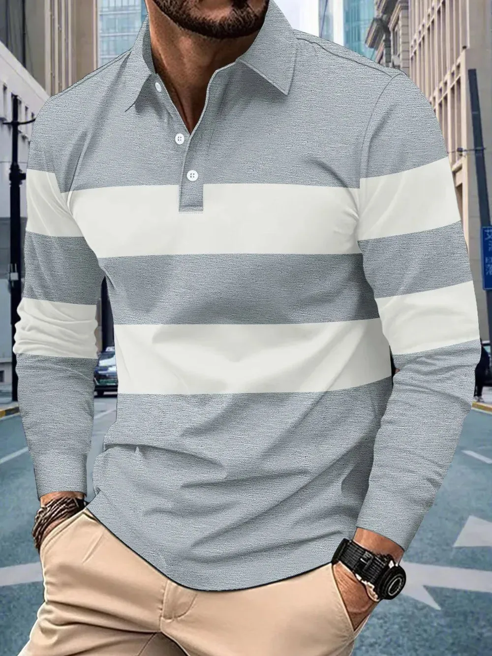 Men's Full Size Collared Contrast Striped Polo Plus Size sold by Gigi Laurent