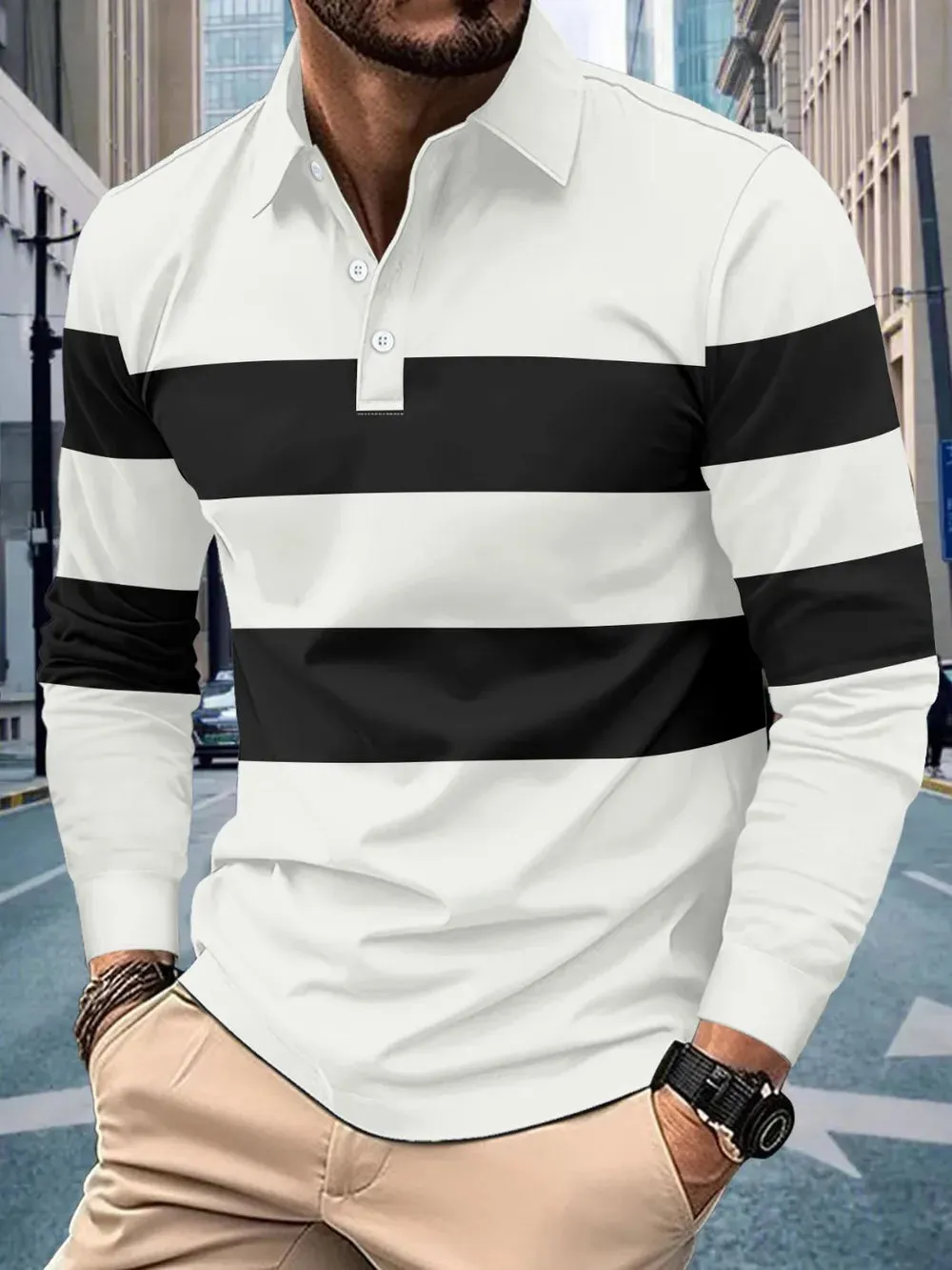 Men's Full Size Collared Contrast Striped Polo Plus Size sold by Gigi Laurent product image thumbnail 4