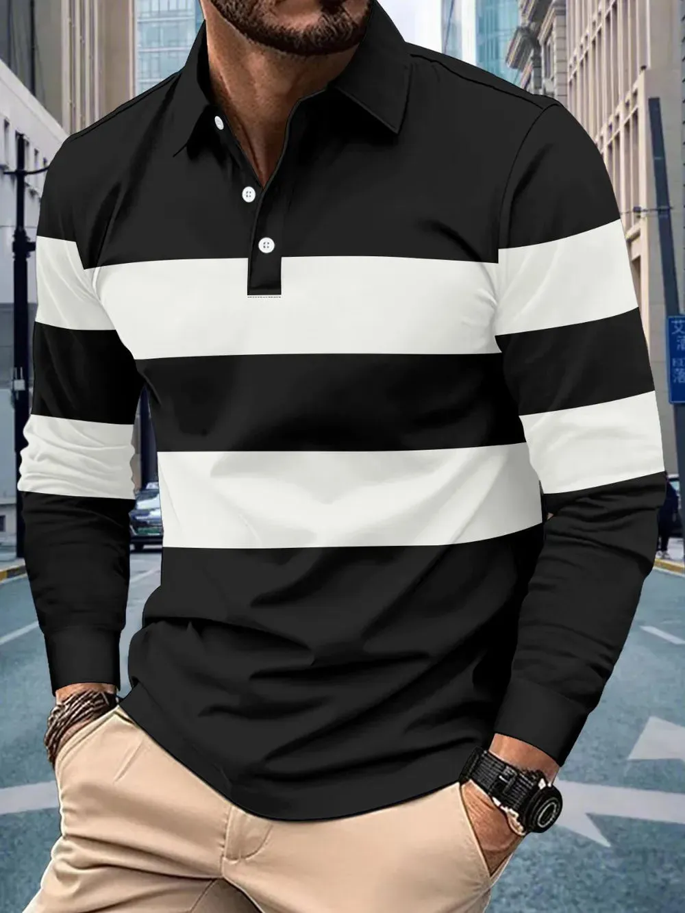 Men's Full Size Collared Contrast Striped Polo Plus Size sold by Gigi Laurent product image thumbnail 3