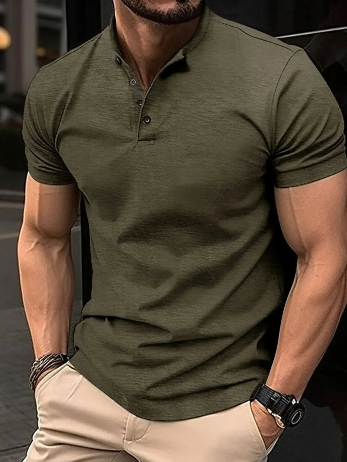 Men's Full Size Button Detail Short Sleeve Polo Plus Size sold by Gigi Laurent product image thumbnail 4