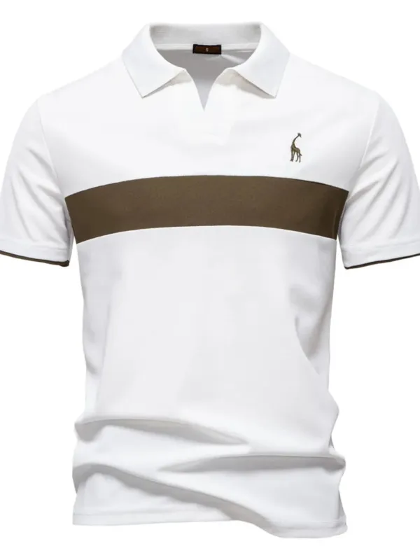 Men's Giraffe Embroidered Collared Neck Contrast Polo sold by Gigi Laurent