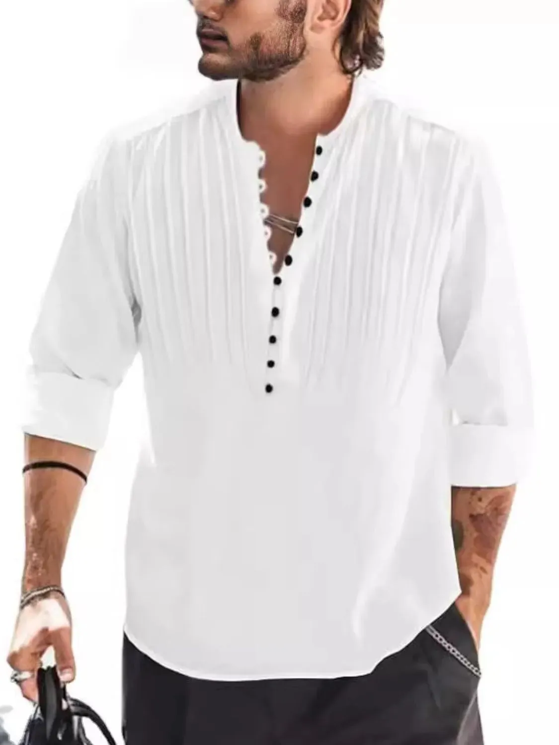 Men's Full Size Button Detail Long Sleeve Polo Plus Size sold by Gigi Laurent product image thumbnail 2
