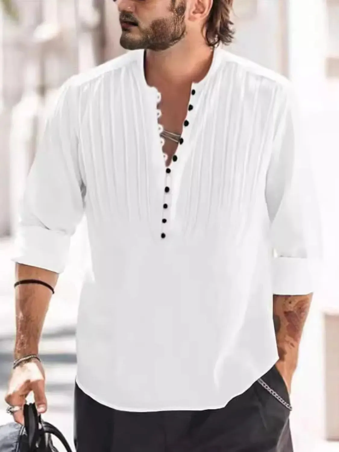 Men's Full Size Button Detail Long Sleeve Polo Plus Size sold by Gigi Laurent
