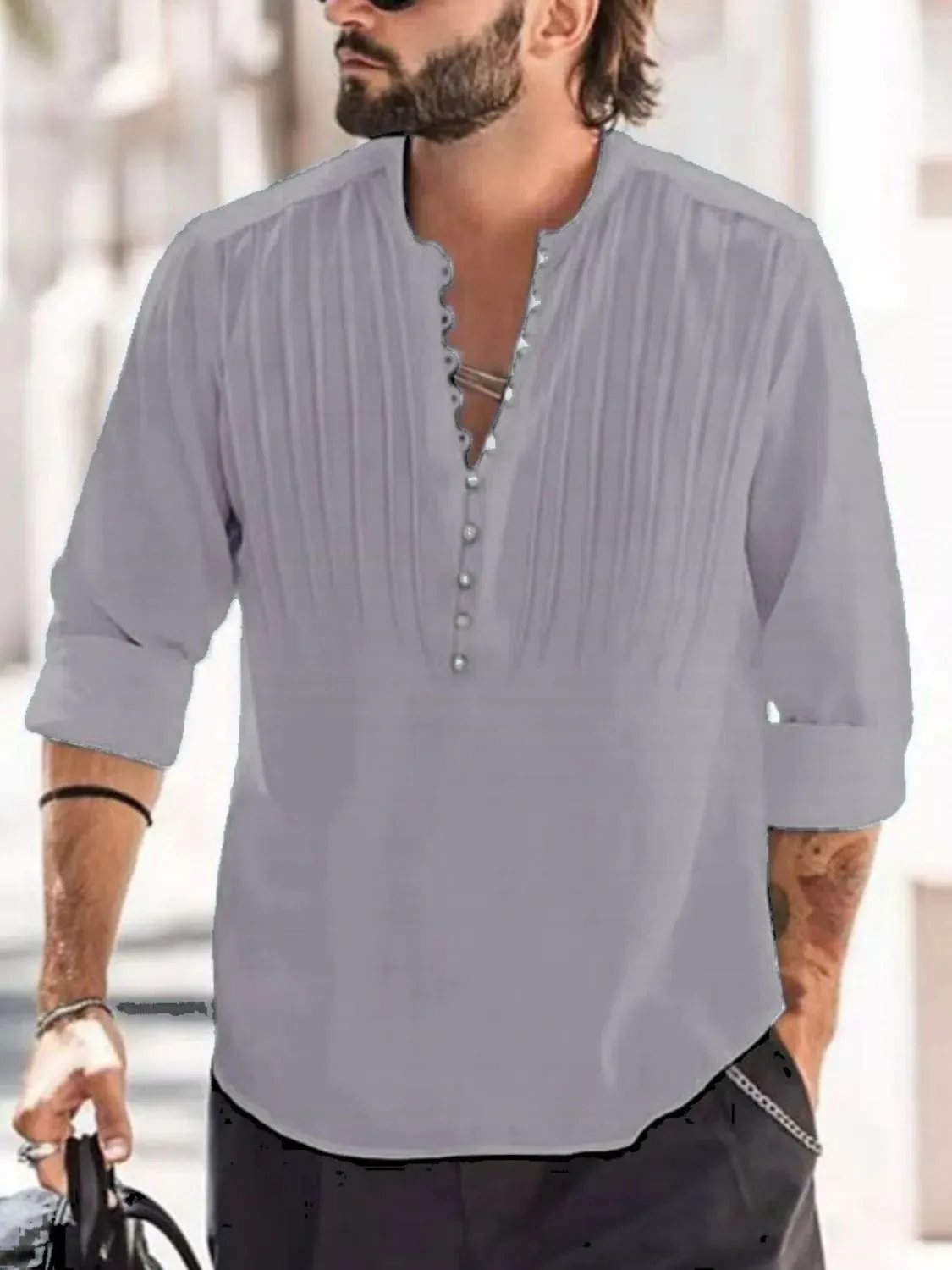 Men's Full Size Button Detail Long Sleeve Polo Plus Size sold by Gigi Laurent product image thumbnail 5