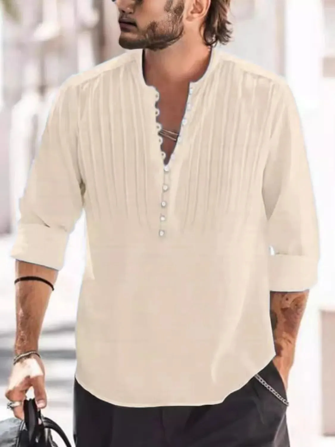 Men's Full Size Button Detail Long Sleeve Polo Plus Size sold by Gigi Laurent product image thumbnail 3