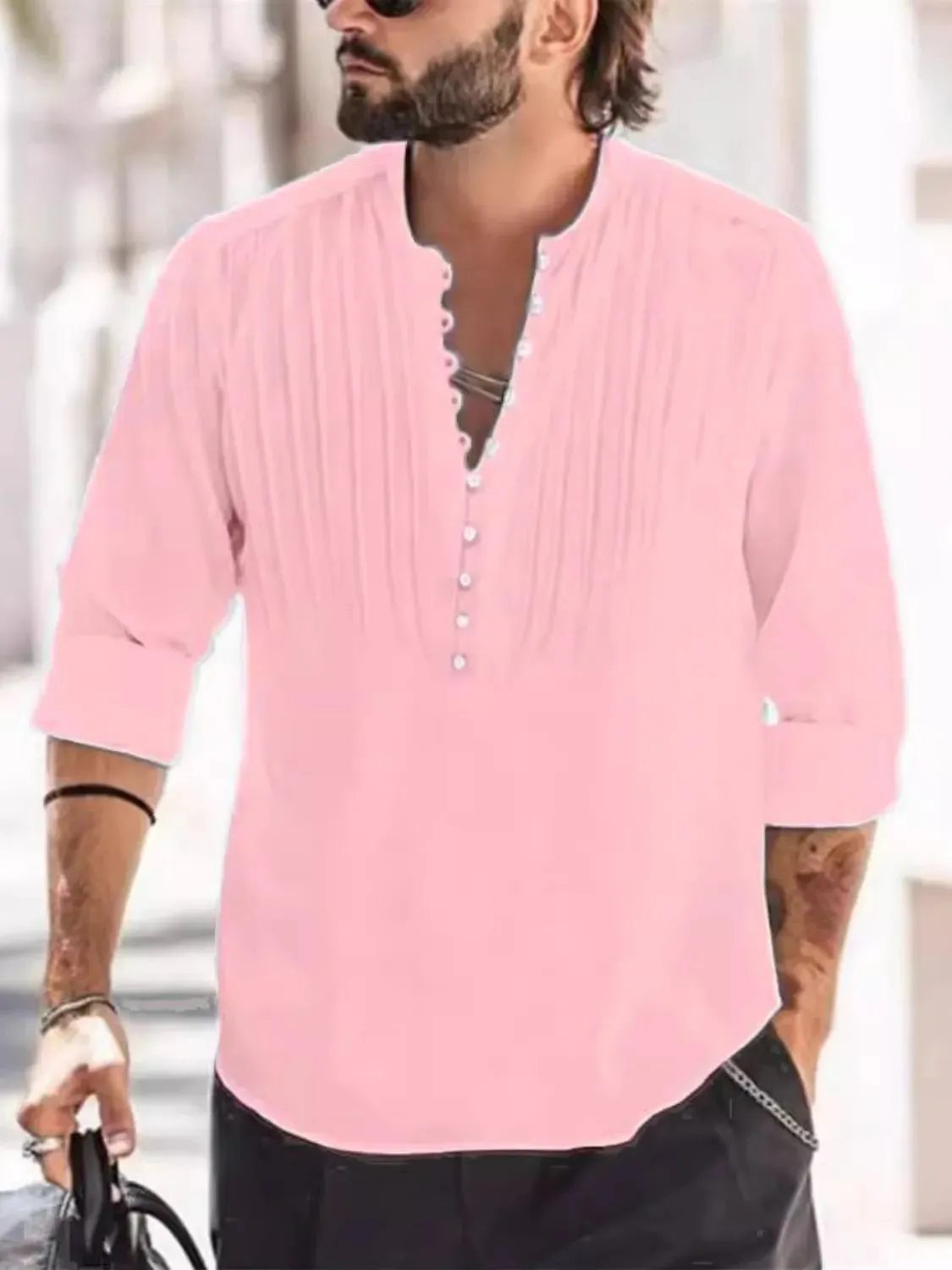 Men's Full Size Button Detail Long Sleeve Polo Plus Size sold by Gigi Laurent product image thumbnail 4