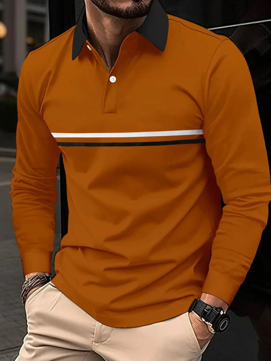 Men's Full Size Collared Neck Long Sleeve Polo Plus Size sold by Gigi Laurent