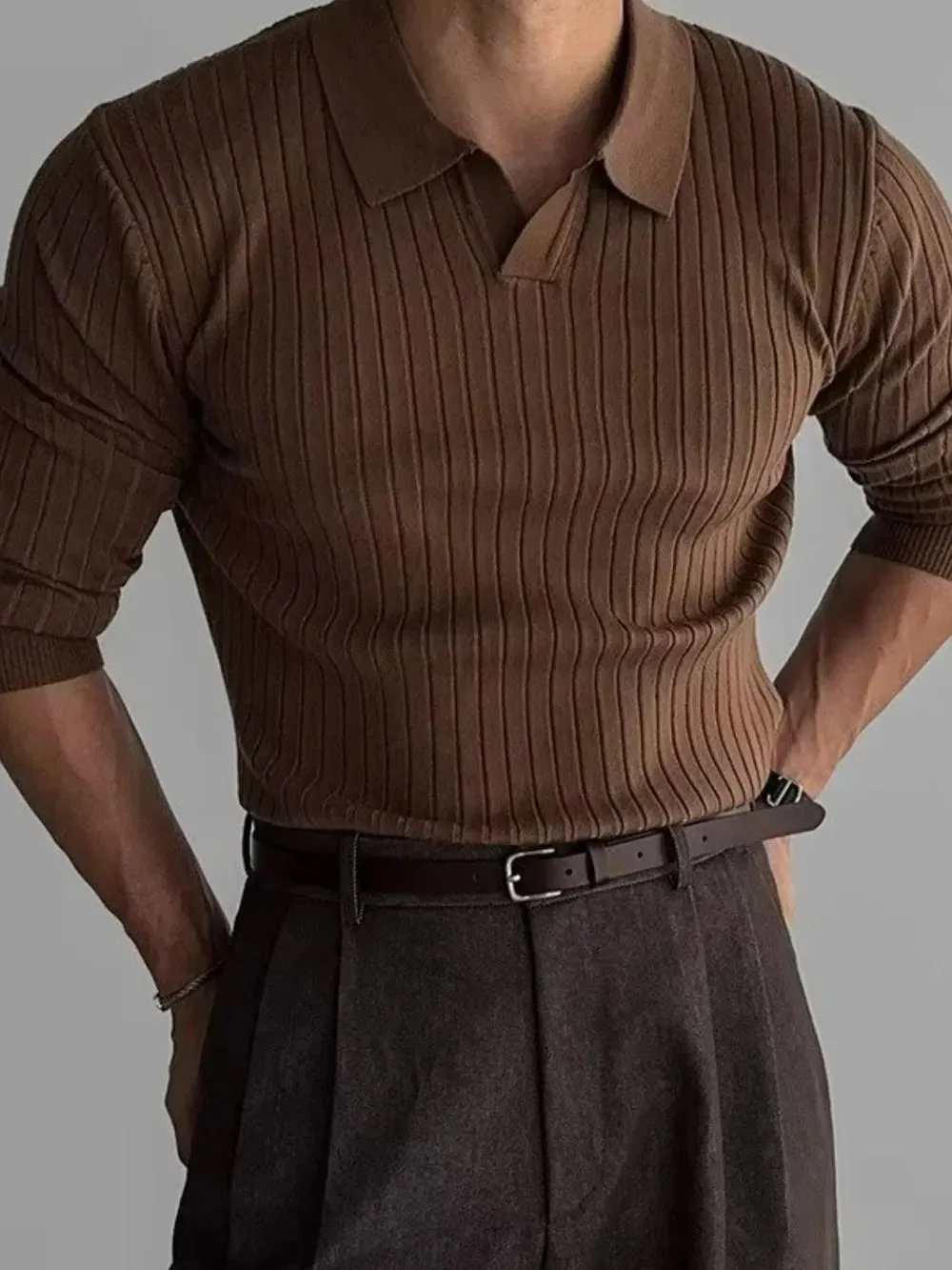 Men's Plus Size Collared Neck Long Sleeve Polo sold by Gigi Laurent product image thumbnail 3