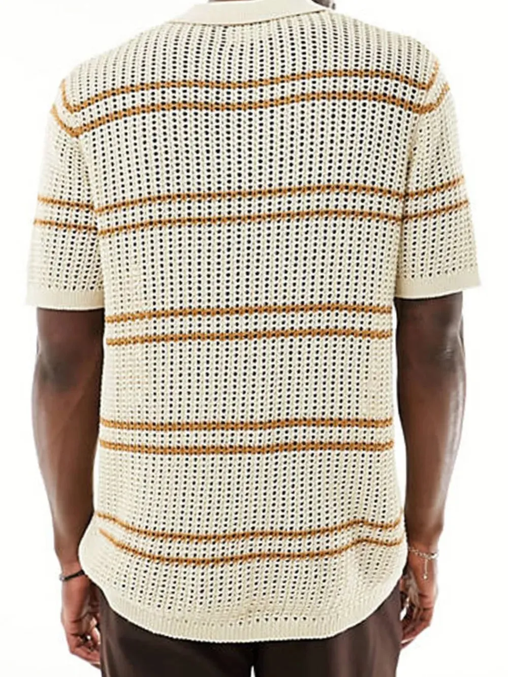 Men's Striped Collared Neck Hollow Out Shirt sold by Gigi Laurent product image thumbnail 2