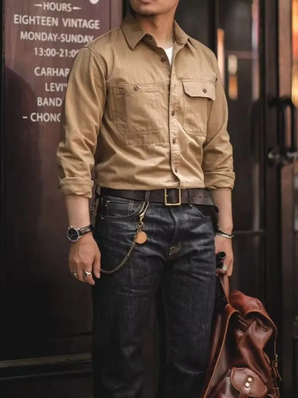 Men's Button Down Long Sleeve Shirt with Chest Pockets sold by Gigi Laurent product image thumbnail 2