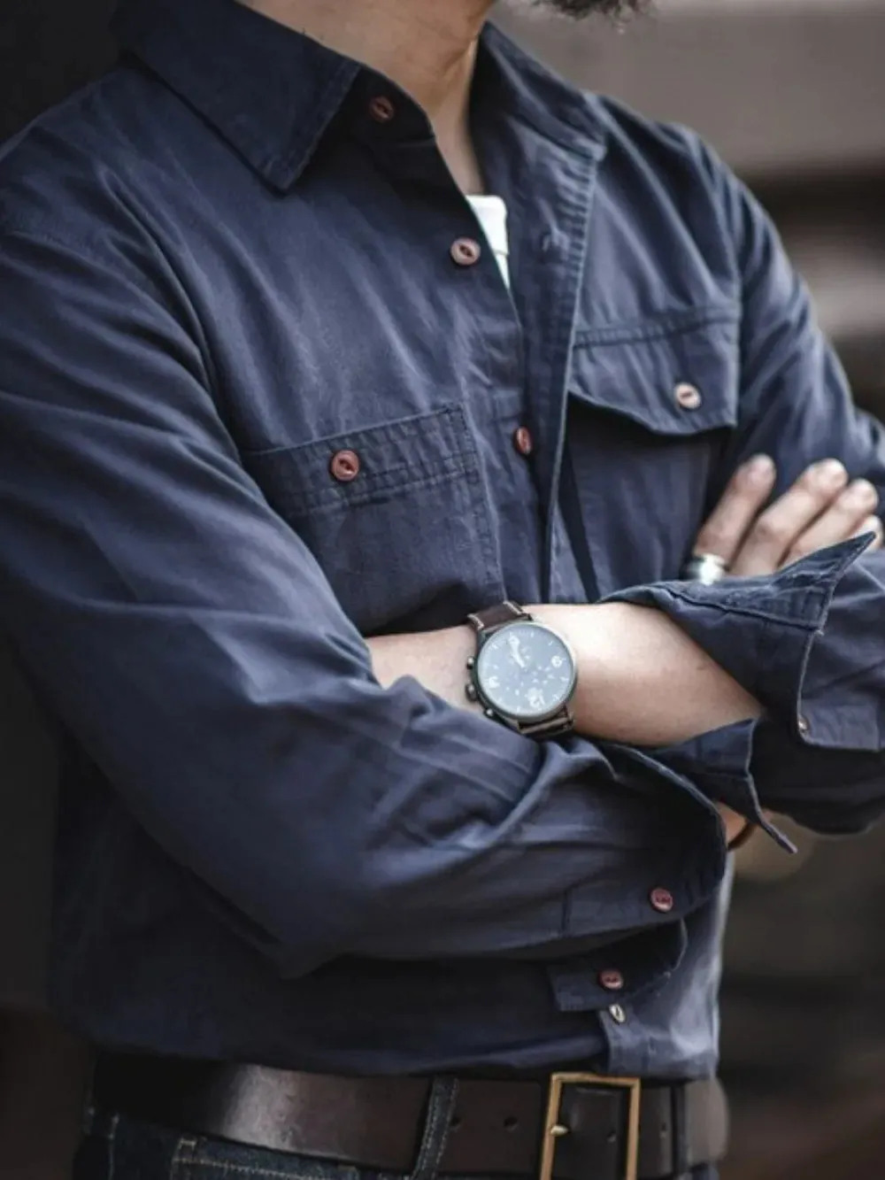 Men's Button Down Long Sleeve Shirt with Chest Pockets sold by Gigi Laurent product image thumbnail 4