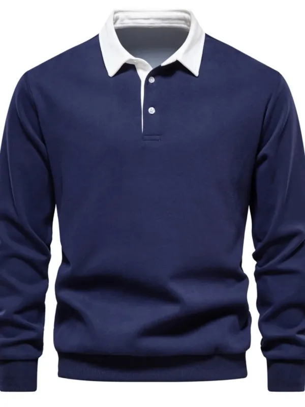 Men's Quarter Button Collared Neck Long Sleeve Polo sold by Gigi Laurent