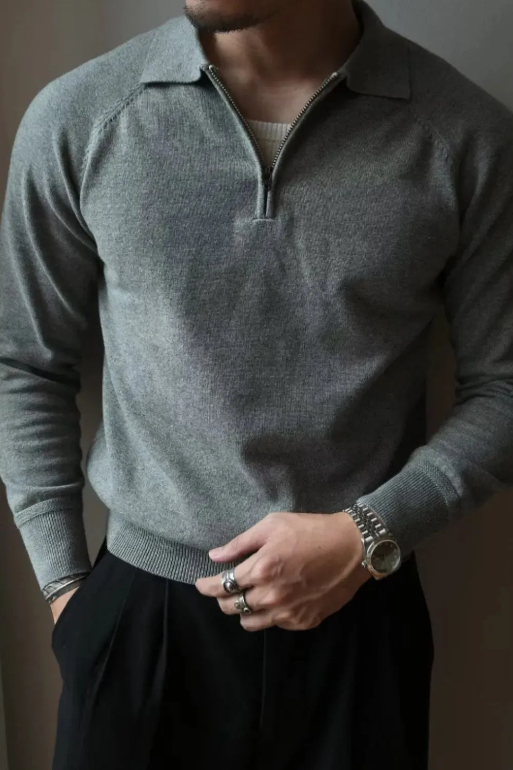 Men's Plus Size Quarter Zip Raglan Sleeve Polo sold by Gigi Laurent product image thumbnail 2