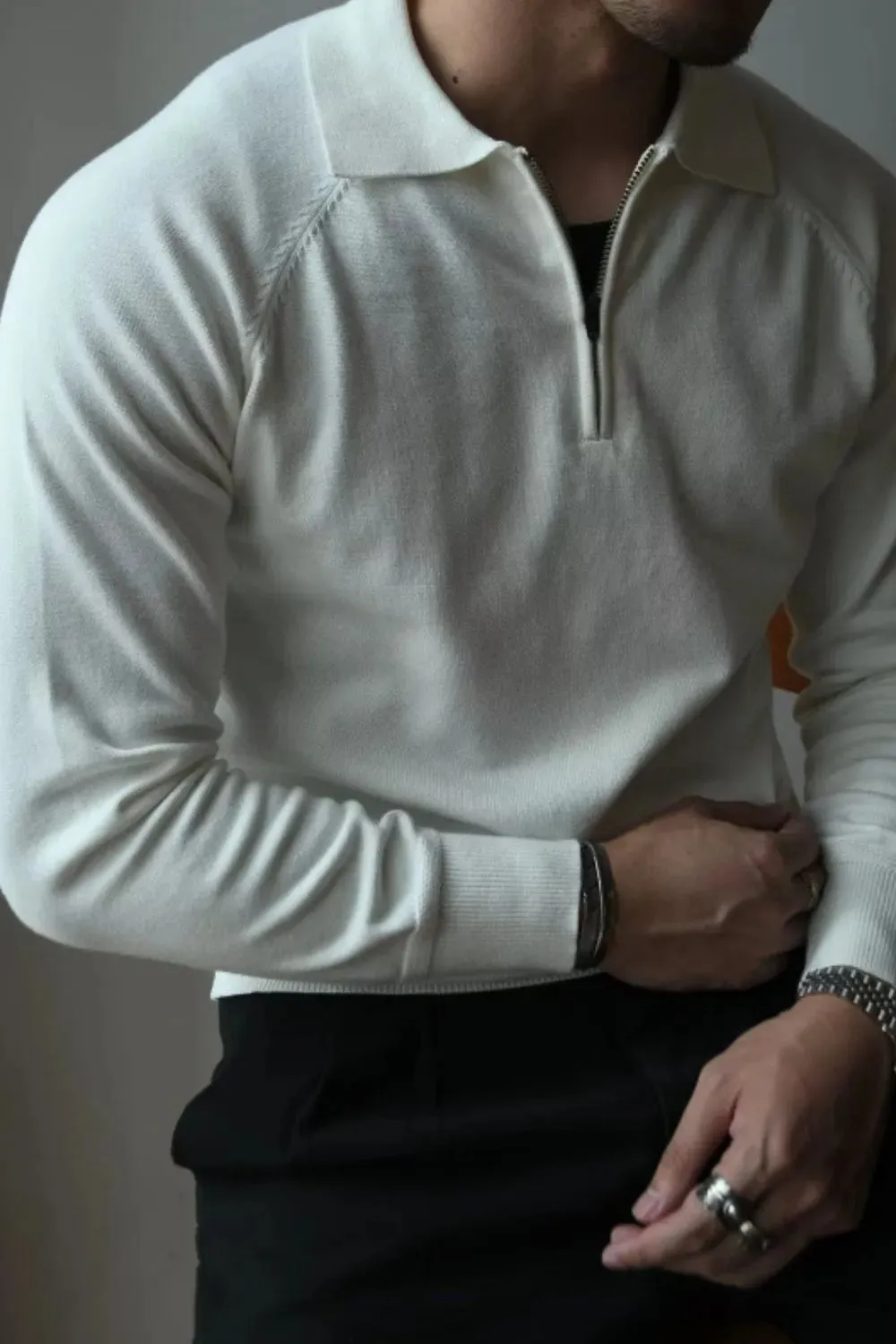 Men's Plus Size Quarter Zip Raglan Sleeve Polo sold by Gigi Laurent product image thumbnail 4