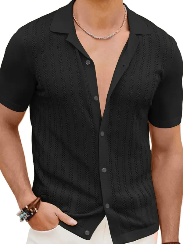 Men's Full Size Openwork Button Down Short Sleeve Shirt Plus Size sold by Gigi Laurent