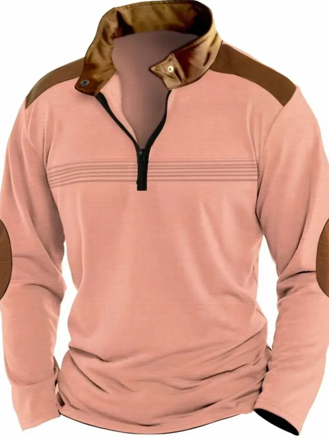 Men's Full Size Contrast Half Zip Long Sleeve Polo Plus Size sold by Gigi Laurent product image thumbnail 2
