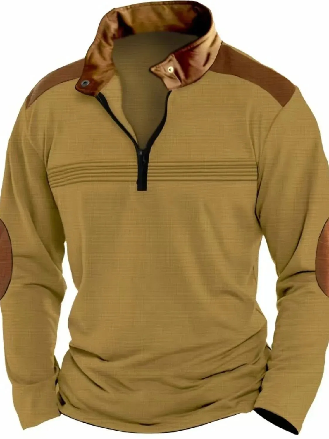 Men's Full Size Contrast Half Zip Long Sleeve Polo Plus Size sold by Gigi Laurent product image thumbnail 4