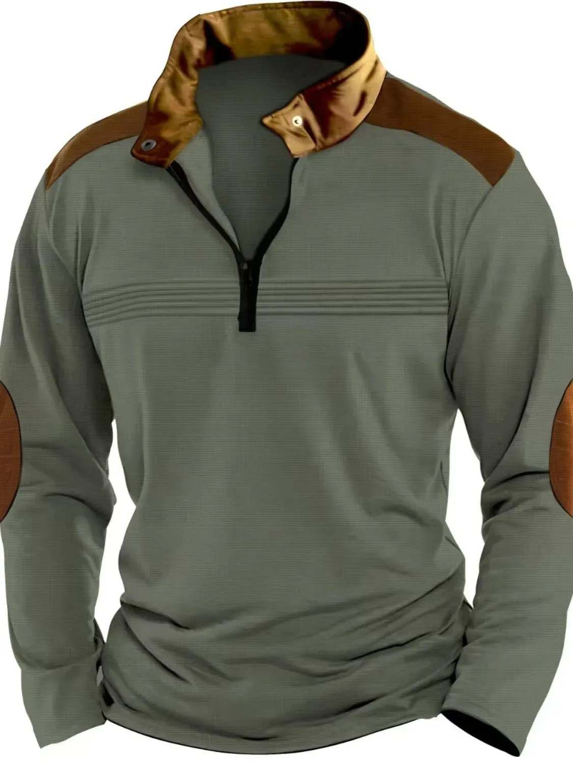 Men's Full Size Contrast Half Zip Long Sleeve Polo Plus Size sold by Gigi Laurent product image thumbnail 5