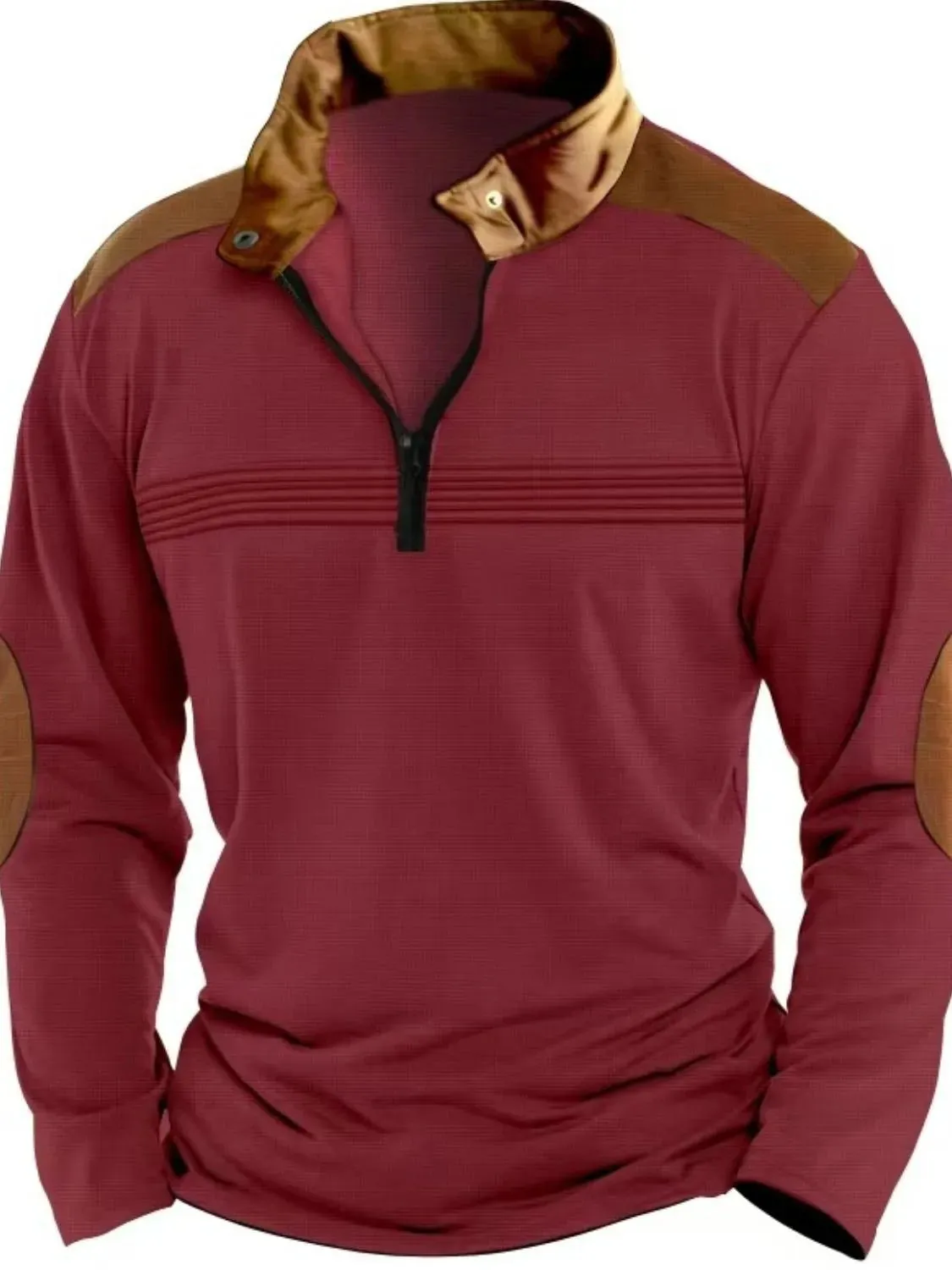 Men's Full Size Contrast Half Zip Long Sleeve Polo Plus Size sold by Gigi Laurent product image thumbnail 3