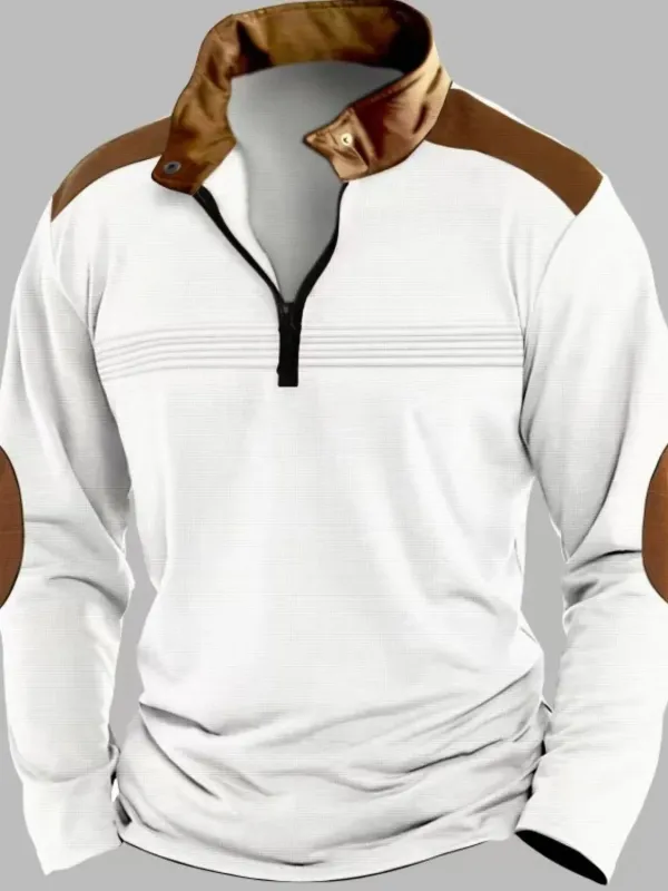 Men's Full Size Contrast Half Zip Long Sleeve Polo Plus Size sold by Gigi Laurent