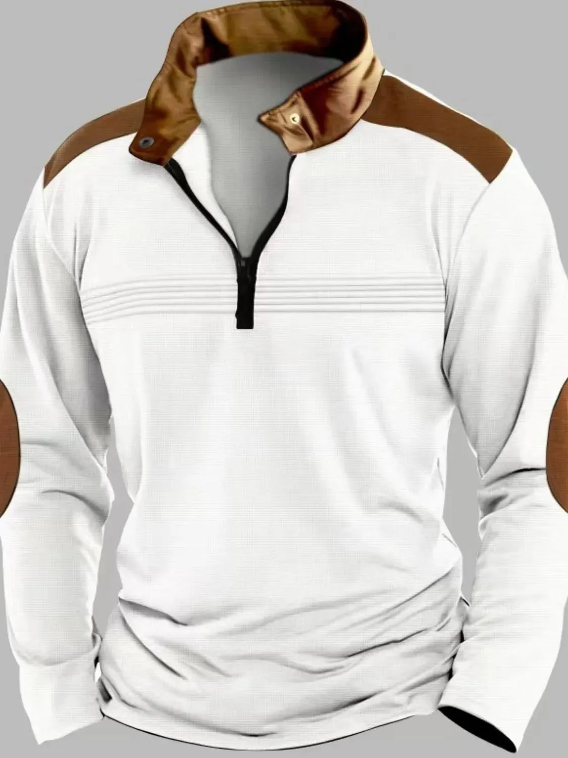 Men's Full Size Contrast Half Zip Long Sleeve Polo Plus Size sold by Gigi Laurent