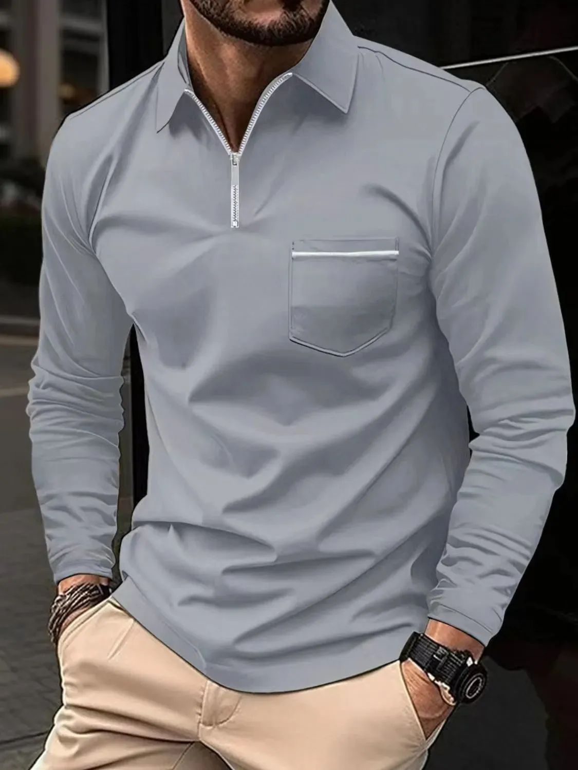 Men's Full Size Collared Neck Long Sleeve Polo Plus Size sold by Gigi Laurent product image thumbnail 2
