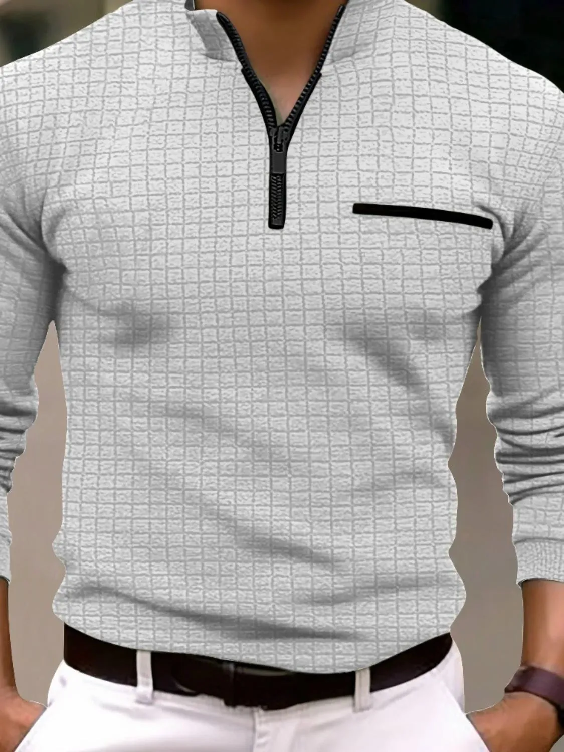 Men's Full Size Quarter Zip Long Sleeve Polo Plus Size sold by Gigi Laurent product image thumbnail 3