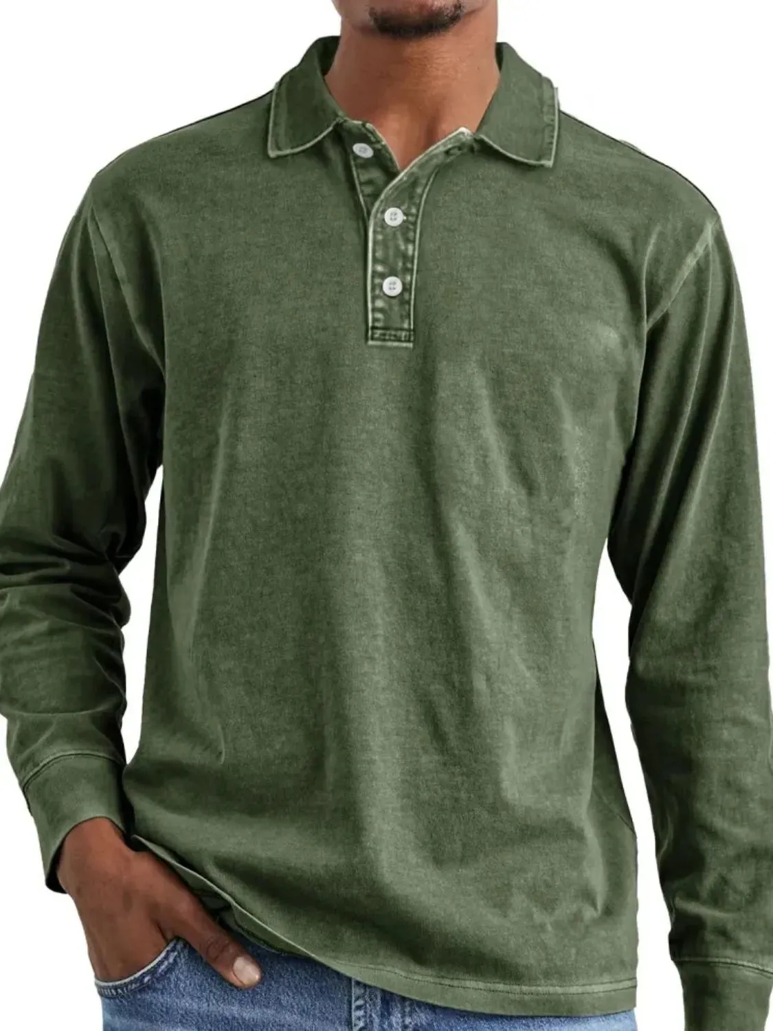 Men's Full Size Collared Neck Long Sleeve Polo Plus Size sold by Gigi Laurent product image thumbnail 3