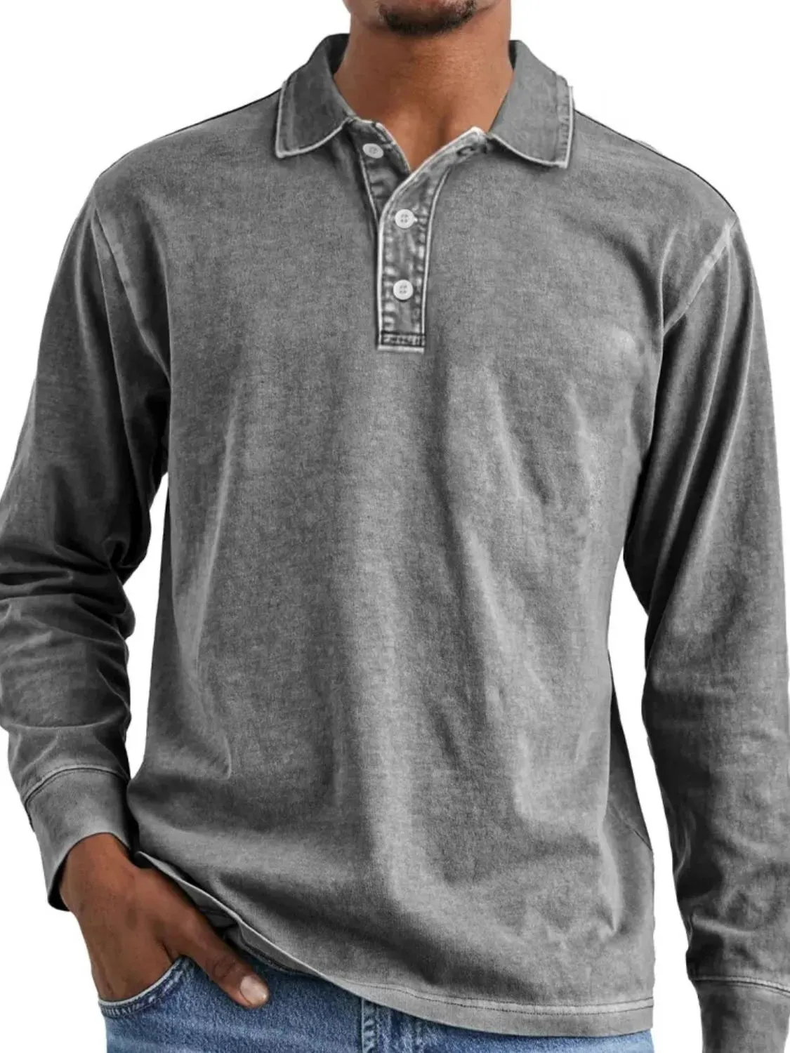 Men's Full Size Collared Neck Long Sleeve Polo Plus Size sold by Gigi Laurent product image thumbnail 2
