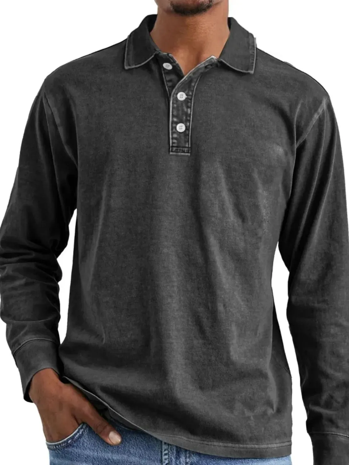 Men's Full Size Collared Neck Long Sleeve Polo Plus Size sold by Gigi Laurent