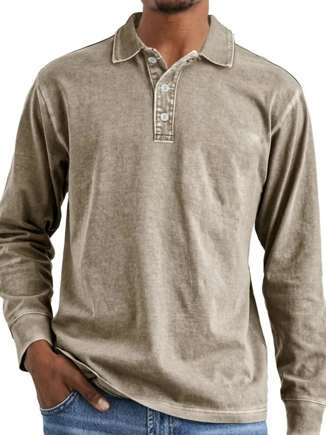 Men's Full Size Collared Neck Long Sleeve Polo Plus Size sold by Gigi Laurent product image thumbnail 4