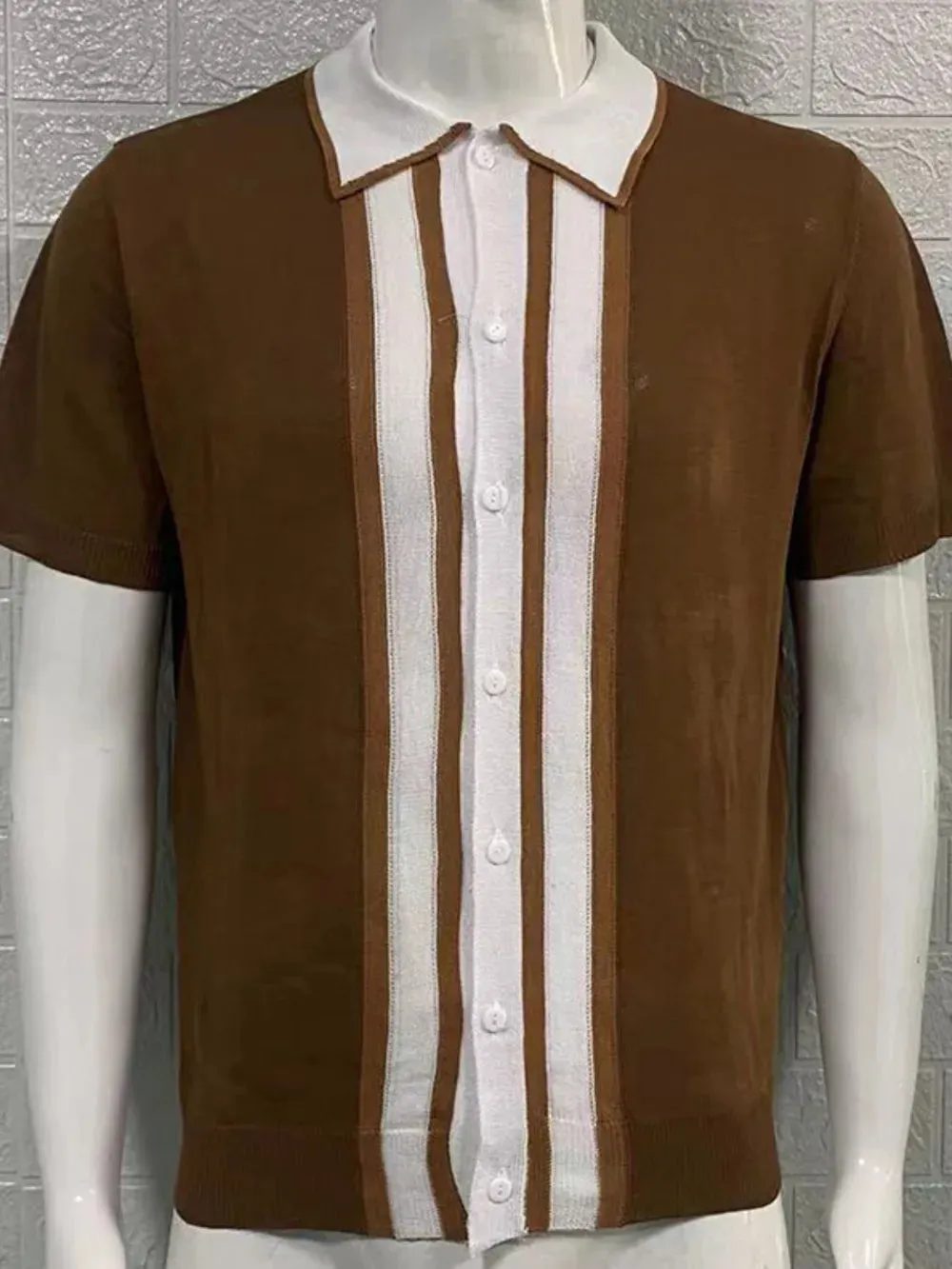 Men's Collared Neck Striped Contrast Knit Polo sold by Gigi Laurent product image thumbnail 4