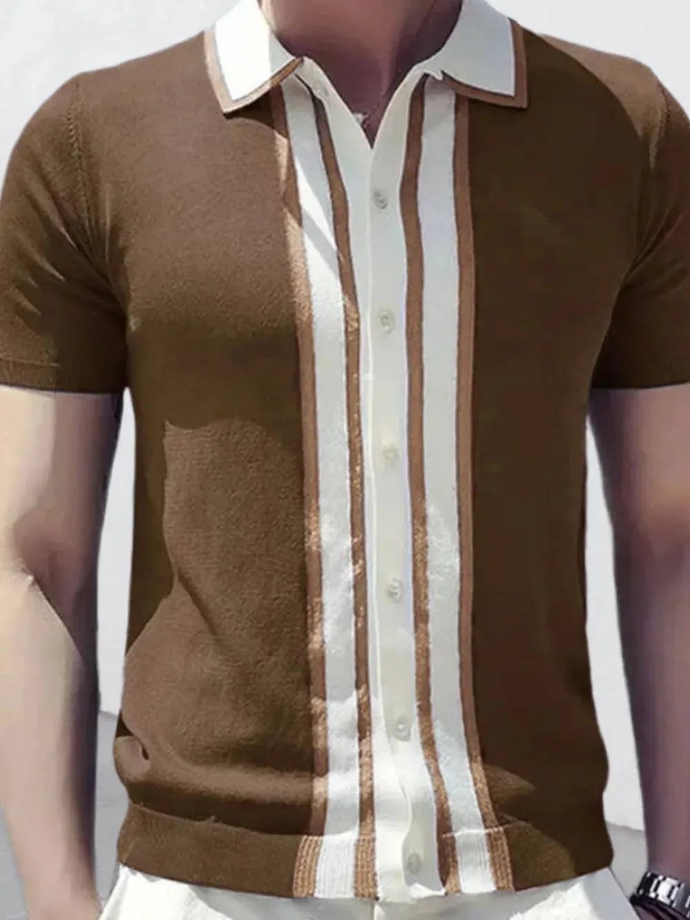 Men's Collared Neck Striped Contrast Knit Polo sold by Gigi Laurent product image thumbnail 3