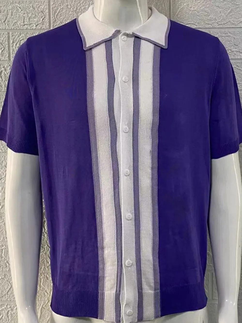 Men's Collared Neck Striped Contrast Knit Polo sold by Gigi Laurent product image thumbnail 2