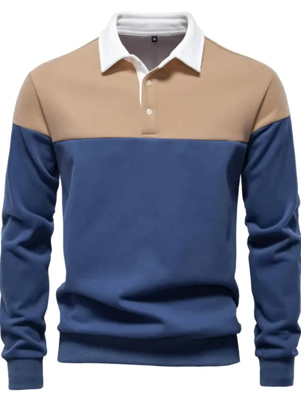 Men's Collared Neck Contrast Long Sleeve Polo made by Trendsi